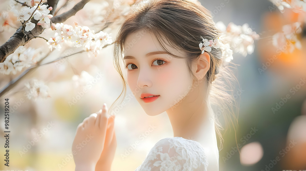 Beautiful Woman with Cherry Blossoms Beautiful Woman with Cherry Blossoms
