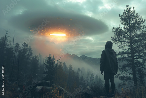 Fototapeta Naklejka Na Ścianę i Meble -  Homeless poor sad child kid in city park ruined town forest lawn all alone, Generative AI lost child