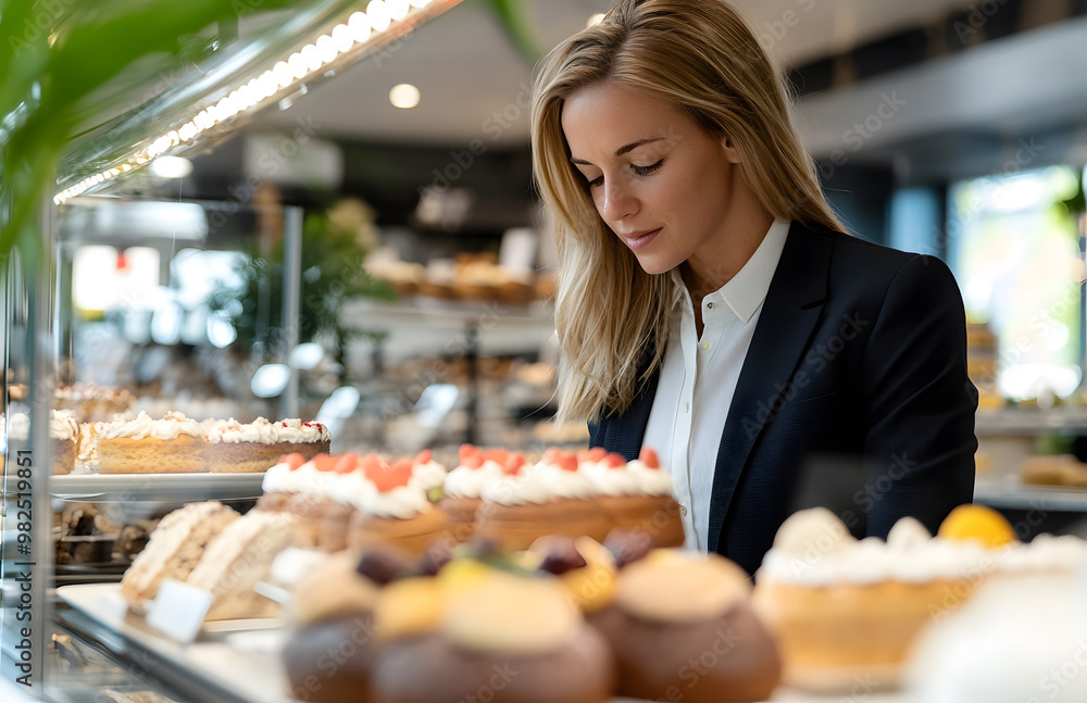 Woman in Cake Shop | Browsing Freshly Baked Treats and Delicious Desserts Woman in Cake Shop | Browsing Freshly Baked Treats and Delicious Desserts
