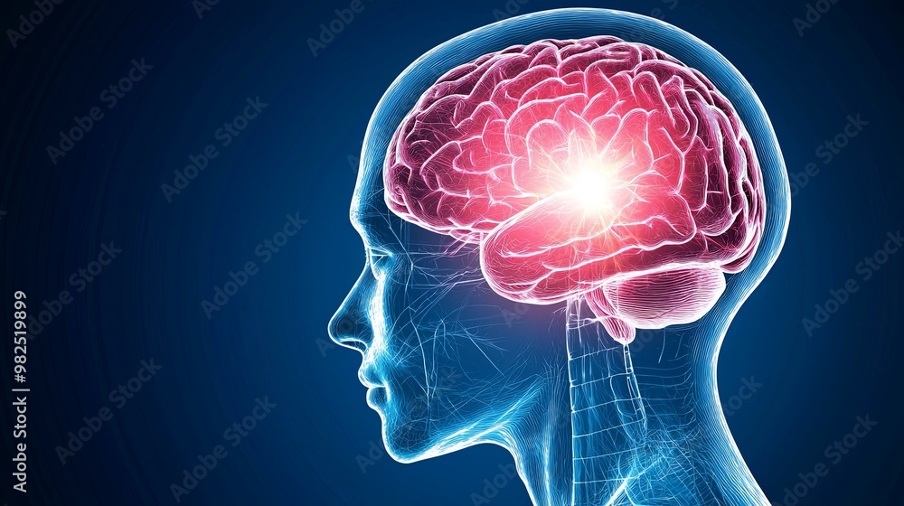 Human Brain Digital Illustration in Blue Background Human Brain Digital Illustration in Blue Background