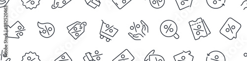 Sale and discount icons seamless pattern isolated on white.