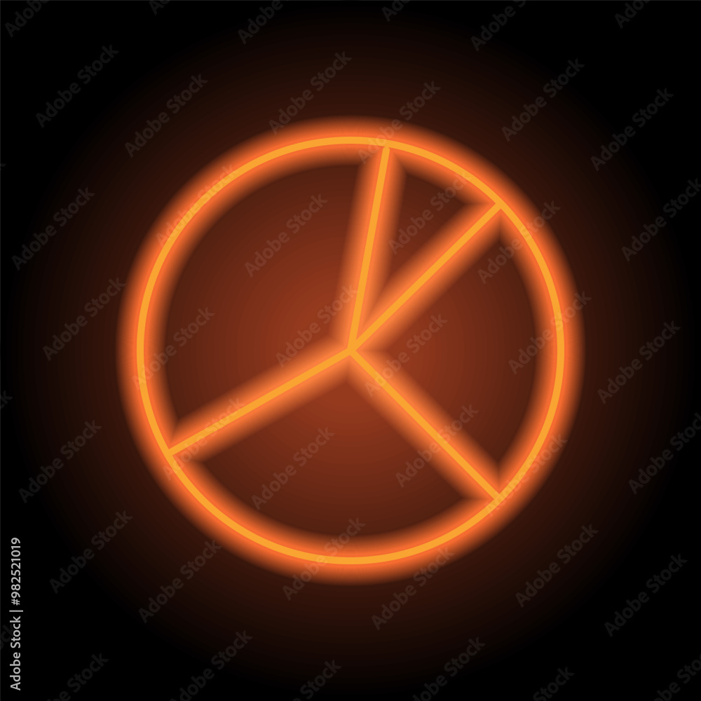 Pie chart, diagram simple icon vector. Flat design. Orange neon on black background Pie chart, diagram simple icon vector. Flat design. Orange neon on black background