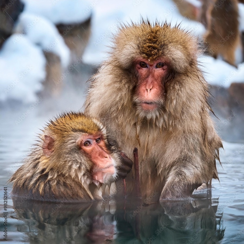 Naklejka premium 温泉につかる猿