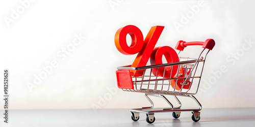 Isolated Shopping Cart with Percentage Sign Vector - Modern Design Highlighting Discounts for E-commerce and Marketing on White Background