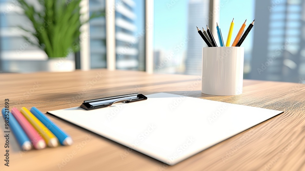 Clipboard and Pencils on Wooden Desk Clipboard and Pencils on Wooden Desk