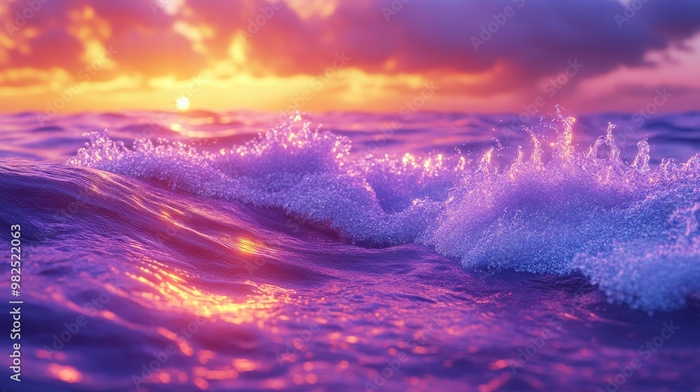 Fototapeta premium A beautiful ocean with a purple and pink sunset in the background