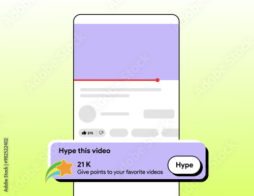 Hype button. Youtube app interface. Promote blog content layout. Video player template. Give points banner. Social media CTA. Call to action mock-up. Vector illustration.
