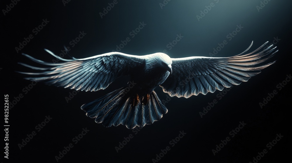 Fototapeta premium A black and white image of a bird with its wings spread out