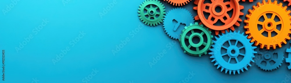 Interlocking gears representing industrial teamwork, flat design illustration Interlocking gears representing industrial teamwork, flat design illustration