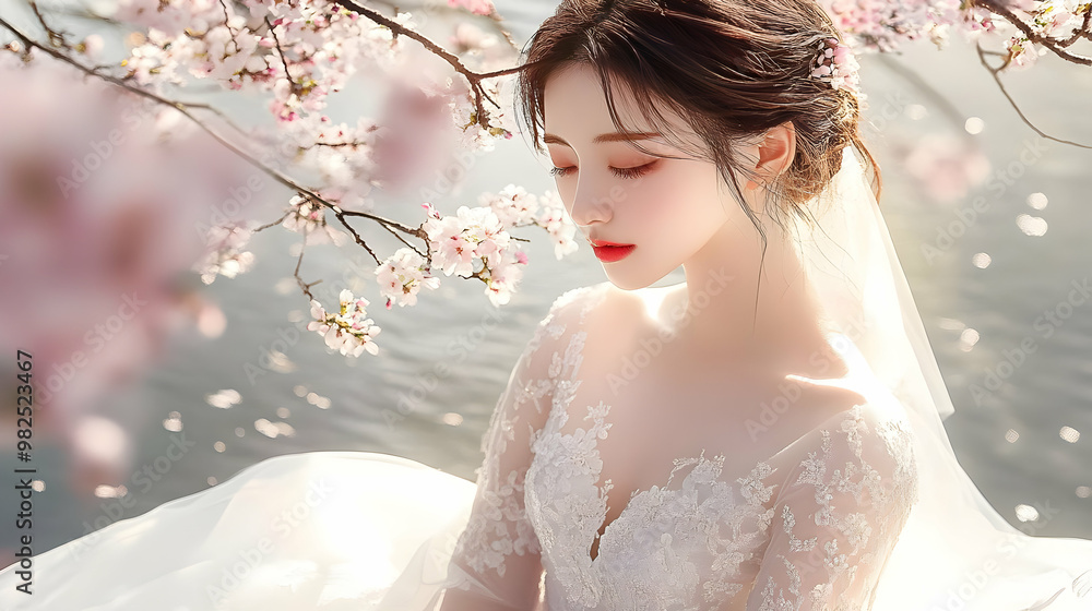 Elegant Bride Under Cherry Blossoms Elegant Bride Under Cherry Blossoms