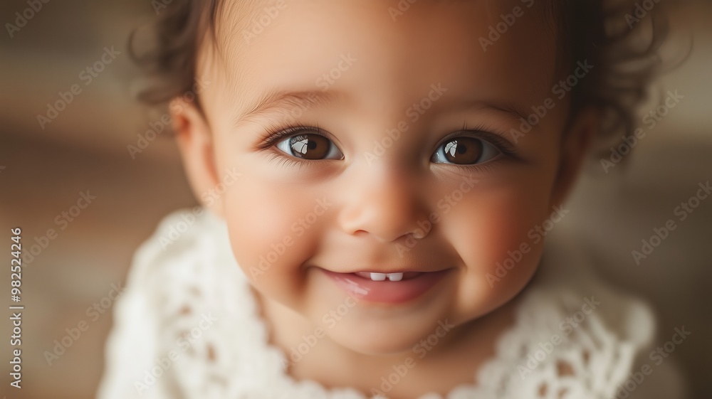 Happy baby smiling against a warm, golden bokeh background, creating a soft and joyful atmosphere. Happy baby smiling against a warm, golden bokeh background, creating a soft and joyful atmosphere.