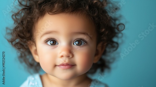 Happy baby smiling against a warm, golden bokeh background, creating a soft and joyful atmosphere.