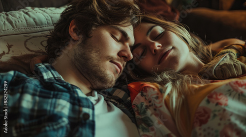 Couple peacefully sleeping together in bed