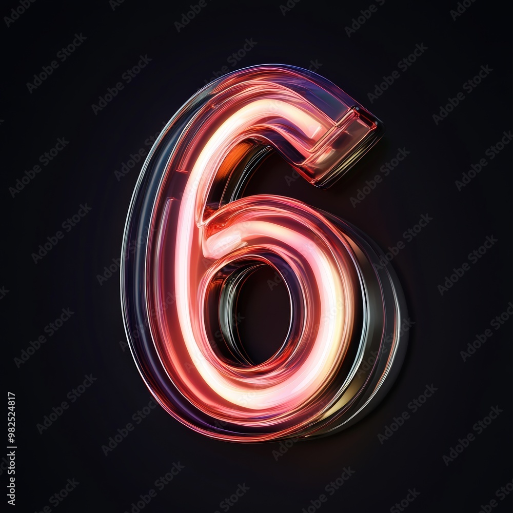 3D number 6 with neon texture realistic modern design, soft lighting, black background 3D number 6 with neon texture realistic modern design, soft lighting, black background