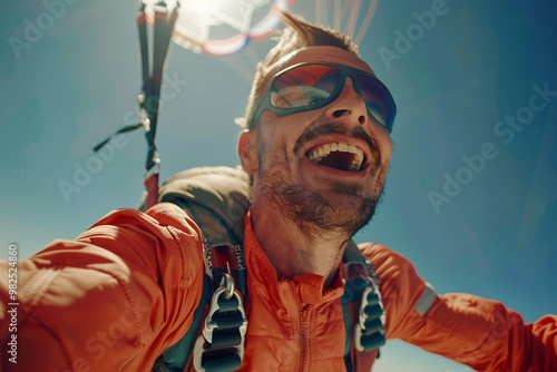 Person in free fall with a parachute adventure sports generative AI photo