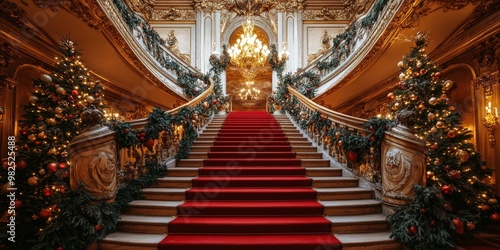 Opulent Grand Christmas Staircase with Elegant Holiday Decorations