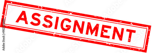 Grunge red assignment word square rubber seal stamp on white bacckground