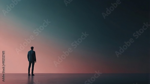 Silhouette of a person walking on the beach at sunset with the ocean and sky in the background