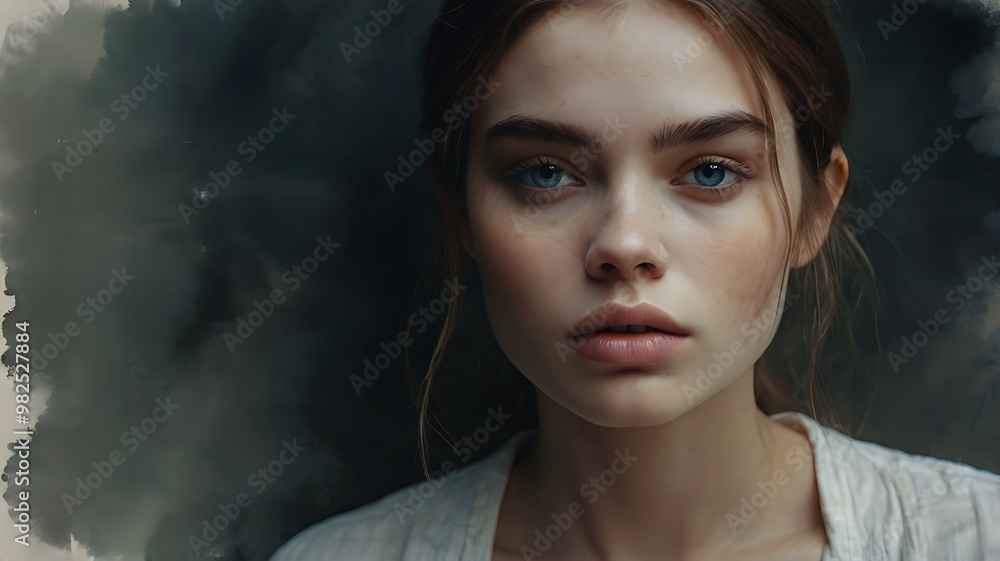 “Close-up portrait of a smiling brunette woman with glamour makeup and fashion style in a studio setting” “Close-up portrait of a smiling brunette woman with glamour makeup and fashion style in a studio setting”