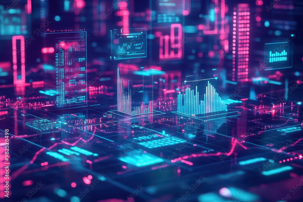 A hightech financial hub in a metropolis, where analysts use VR glasses to forecast capital flows, surrounded by floating 3D data points and charts A hightech financial hub in a metropolis, where analysts use VR glasses to forecast capital flows, surrounded by floating 3D data points and charts