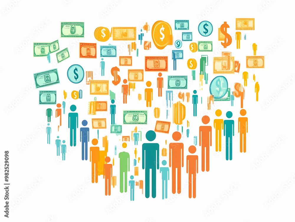 Flat Glowing Abstract Cash Acquisition Art with Merging Icons - Digital Illustration for Business and Financial Promotion Flat Glowing Abstract Cash Acquisition Art with Merging Icons - Digital Illustration for Business and Financial Promotion