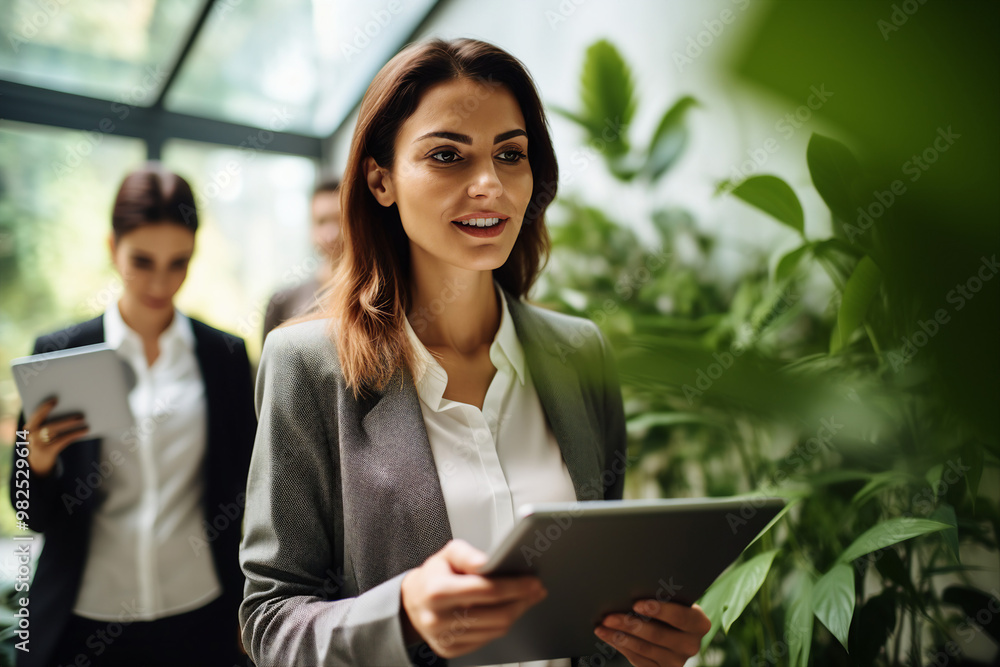 Successful business people person in modern interior office space building made with Generative AI artwork Successful business people person in modern interior office space building made with Generative AI artwork