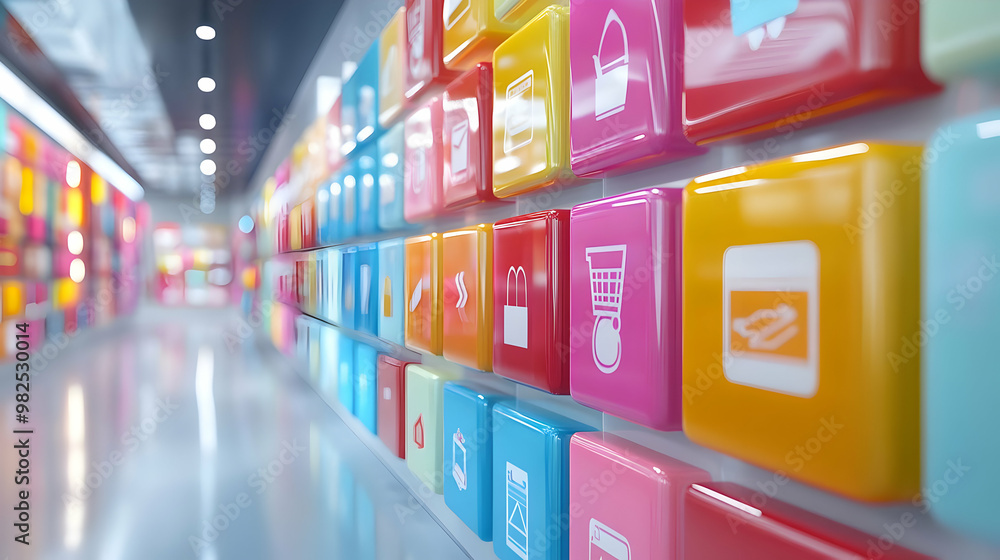 3D Glossy Retail Display Concept with Floating Digital Coupon Icons on White Background for Modern Advertising and Promotions 3D Glossy Retail Display Concept with Floating Digital Coupon Icons on White Background for Modern Advertising and Promotions