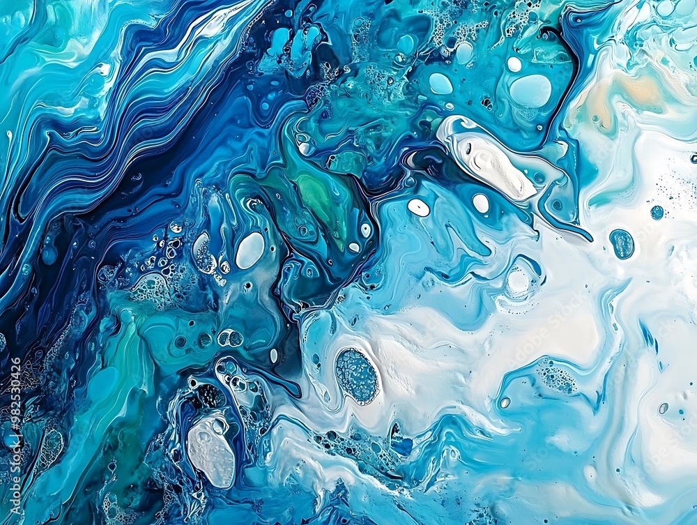 Blue Swirls Abstract Acrylic Fluid Art Vivid blue and white acrylic fluid art creating swirling Blue Swirls Abstract Acrylic Fluid Art Vivid blue and white acrylic fluid art creating swirling
