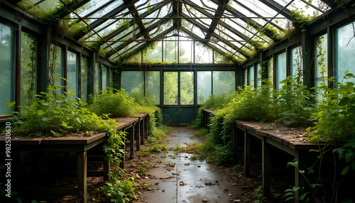 abandoned greenhouse with plants