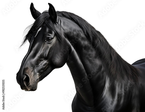 Black beautiful horse, isolated on transparent background