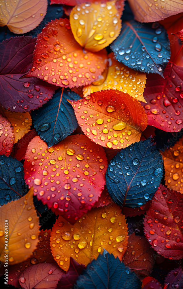 A close up of a leafy tree with many different colored leaves. The leaves are wet and shiny, and the colors are vibrant and varied. Concept of freshness and vitality, as well as the beauty of nature A close up of a leafy tree with many different colored leaves. The leaves are wet and shiny, and the colors are vibrant and varied. Concept of freshness and vitality, as well as the beauty of nature