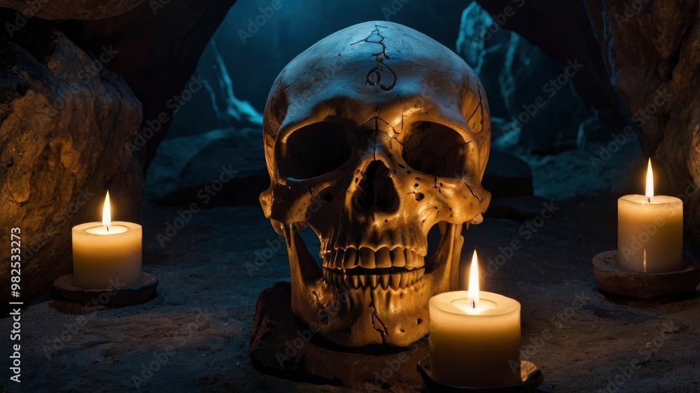scary halloween skull with candle scary halloween skull with candle