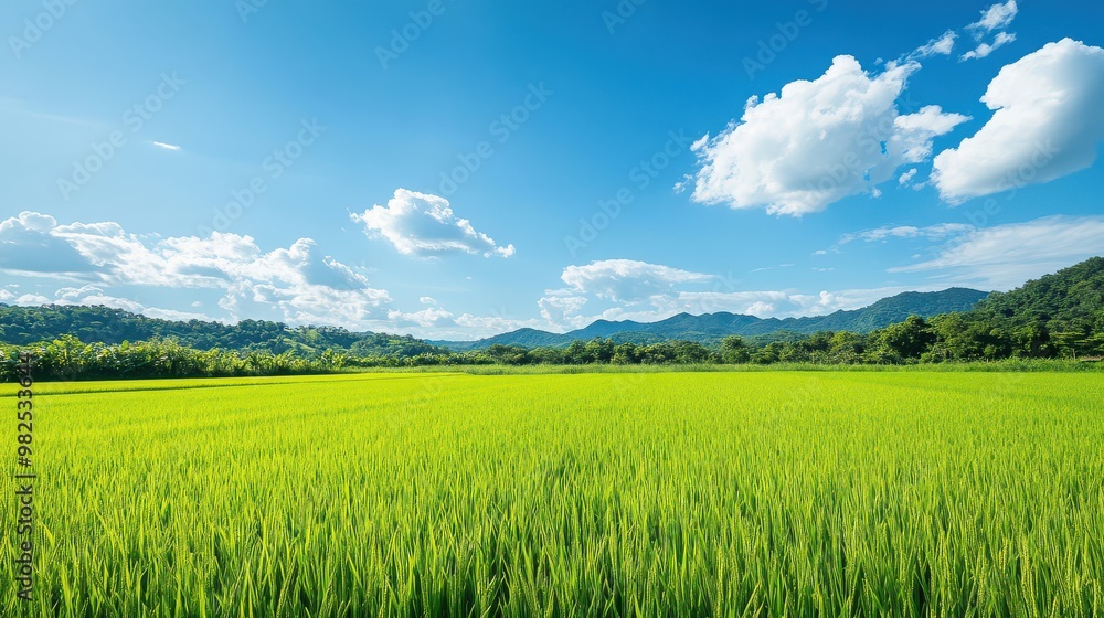 Expansive View of a Lush Green Rice Field Perfect for Agricultural Themes Expansive View of a Lush Green Rice Field Perfect for Agricultural Themes