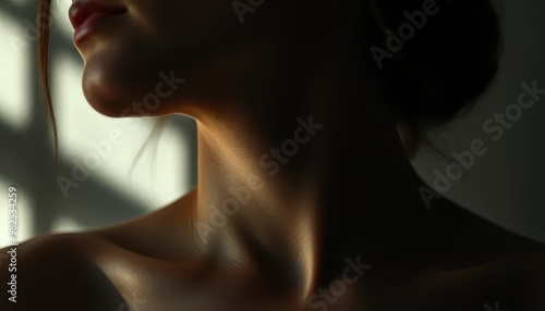 A woman's neck is shown in a silhouette, with her face and hair obscured