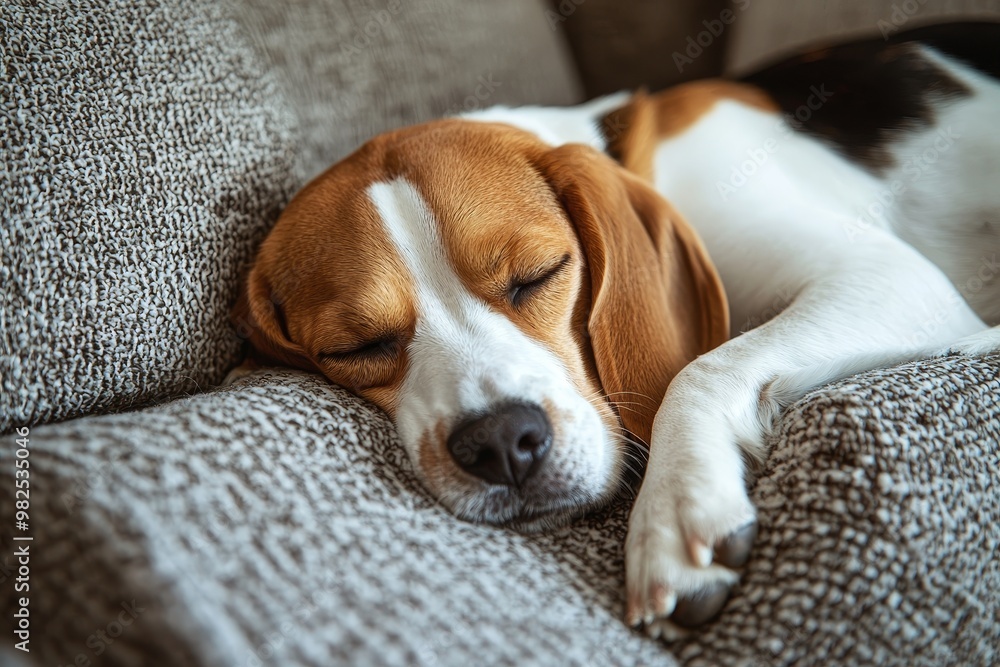 Obraz premium A close-up view of the pillow on the bed of a beagle dog