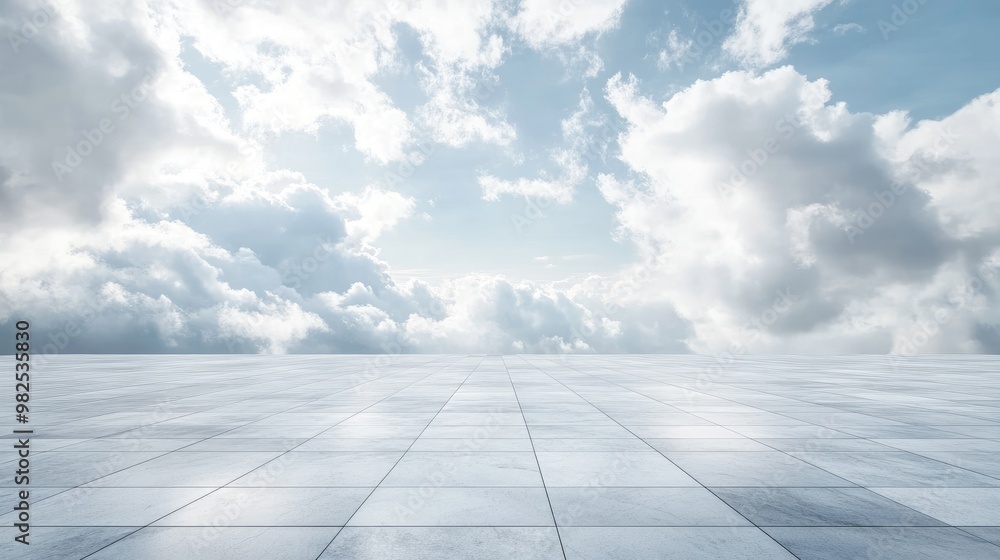 Wide, vacant square floor framed by a white, cloudy sky, with clean space for text or other visual elements. Wide, vacant square floor framed by a white, cloudy sky, with clean space for text or other visual elements.