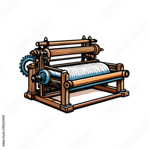 Realistic vector illustration of a power loom spinning thread.