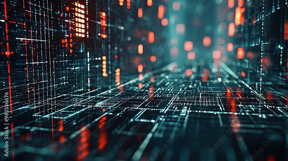 Abstract digital background with glowing lines and bokeh lights. Abstract digital background with glowing lines and bokeh lights.