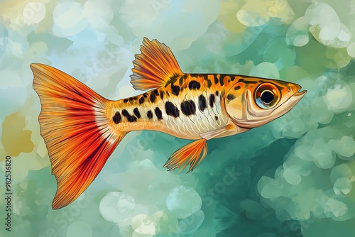 Orange and Black Guppy in Watercolor photo