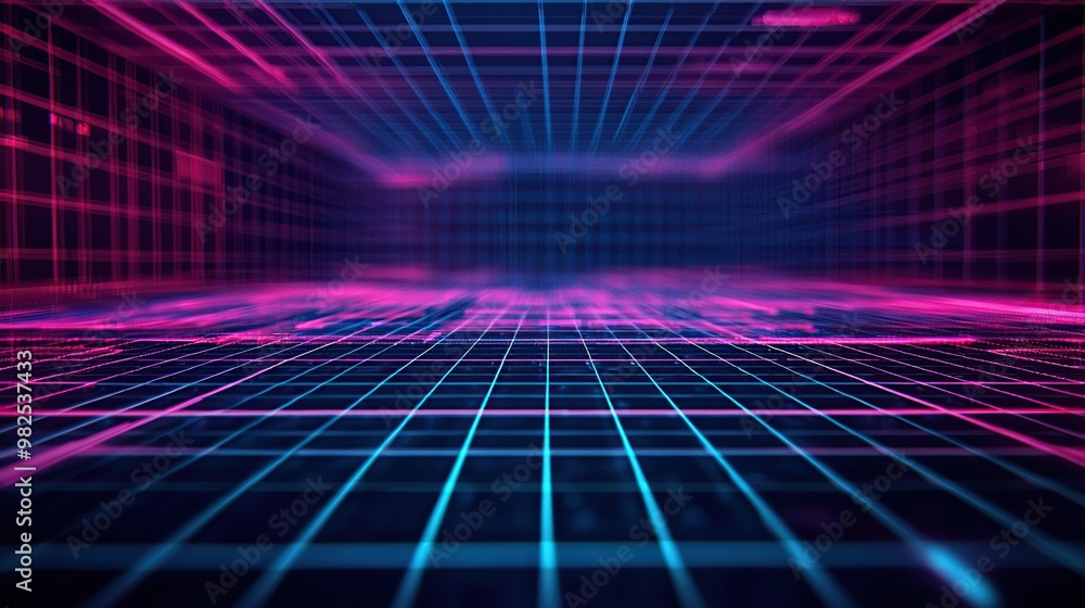 Abstract futuristic grid with neon blue and pink lines. Abstract futuristic grid with neon blue and pink lines.
