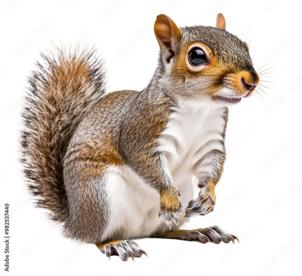 Fototapeta premium PNG Cute gray squirrel climbing on a tree branch