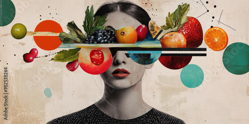 Artistic pop-up style poster with mixed collage elements and surreal techniques, illustration, gastronomy creative concept