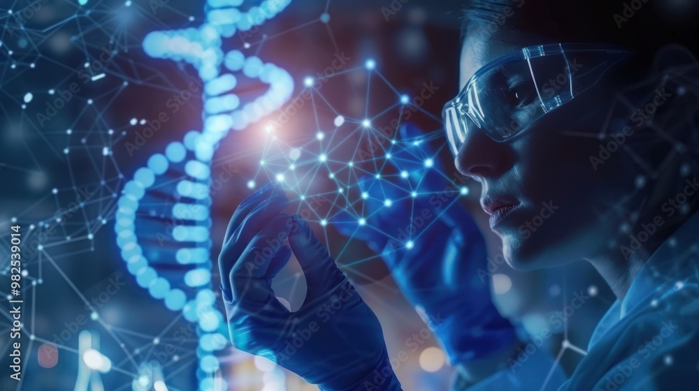 custom made wallpaper toronto digitalScientist examining a DNA strand in a laboratory
