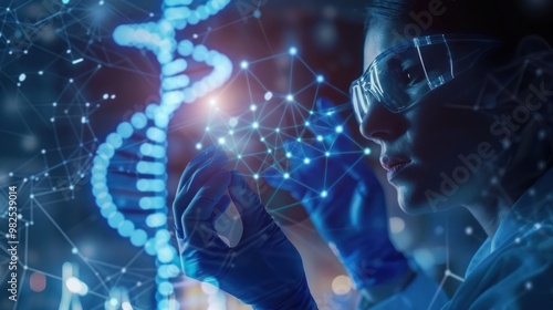 Wallpaper Mural Scientist examining a DNA strand in a laboratory Torontodigital.ca