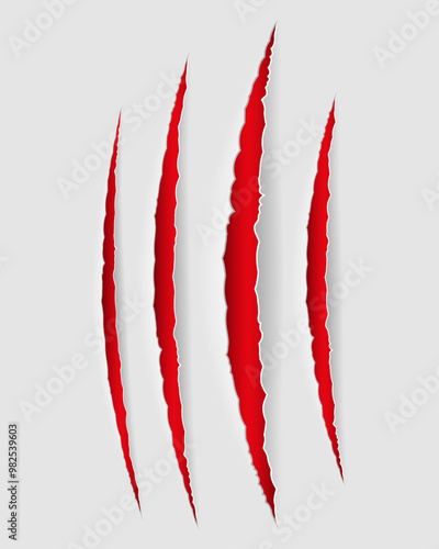 trace of scratches with claws until blood vector illustration isolated on background photo