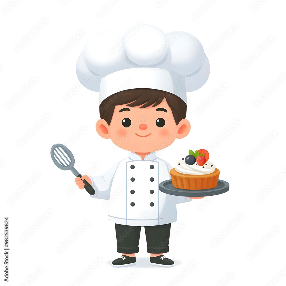 Isolated flat-style illustration of cute chef on wite background.
Isolated flat-style illustration of cute chef on wite background.
