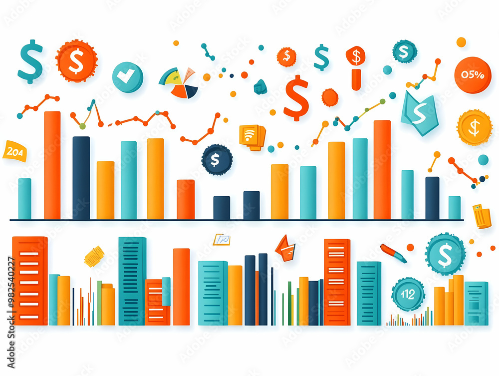 Flat Border Frame with Dollar Signs & Financial Graphs - Ideal for Economic and Business Content Flat Border Frame with Dollar Signs & Financial Graphs - Ideal for Economic and Business Content