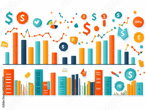 Flat Border Frame with Dollar Signs & Financial Graphs - Ideal for Economic and Business Content