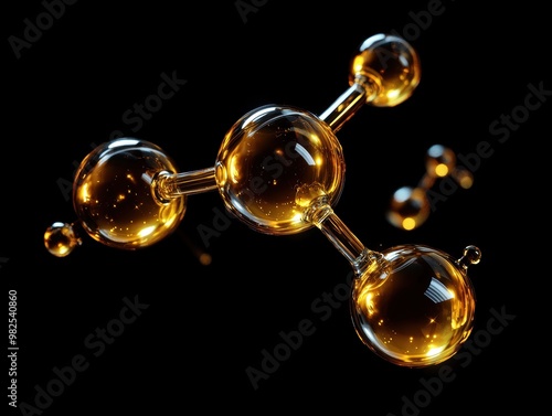 Golden Molecule on Black Background