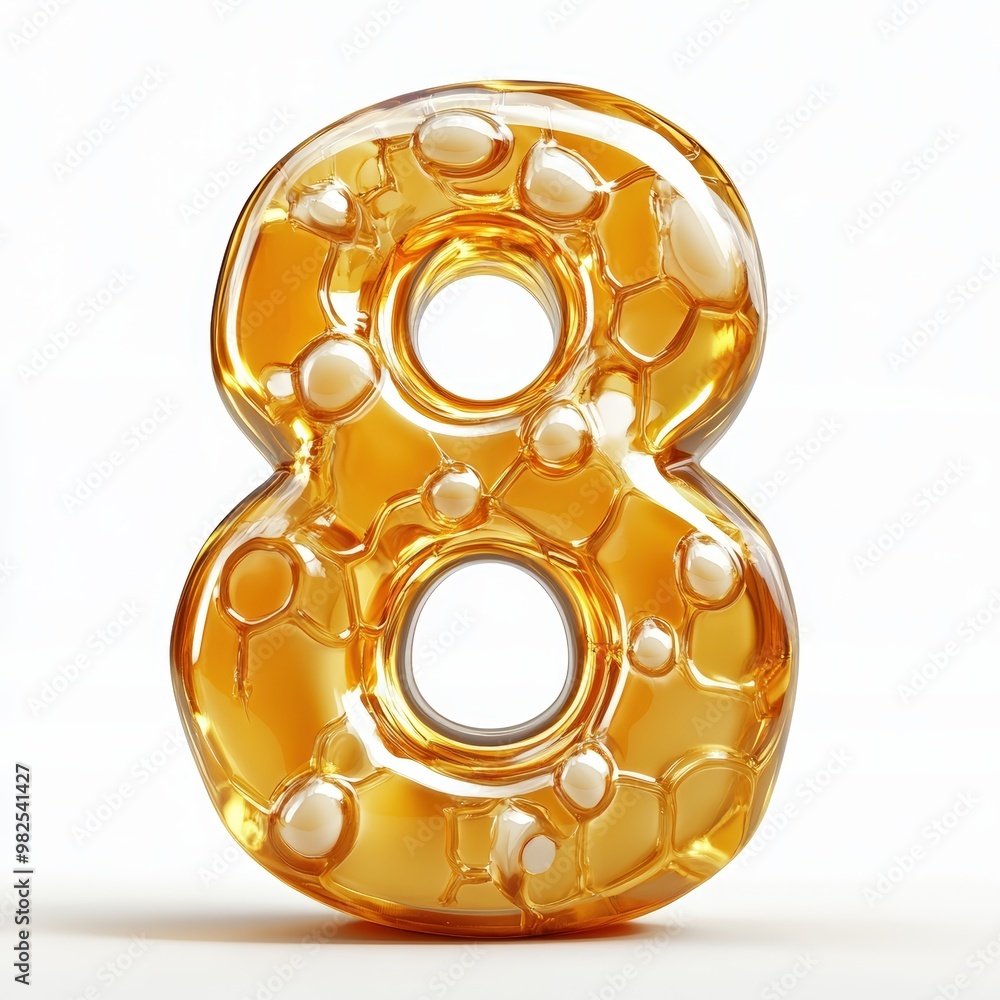 3D number 8 with honey texture realistic modern design, soft lighting, white background. 3D number 8 with honey texture realistic modern design, soft lighting, white background.